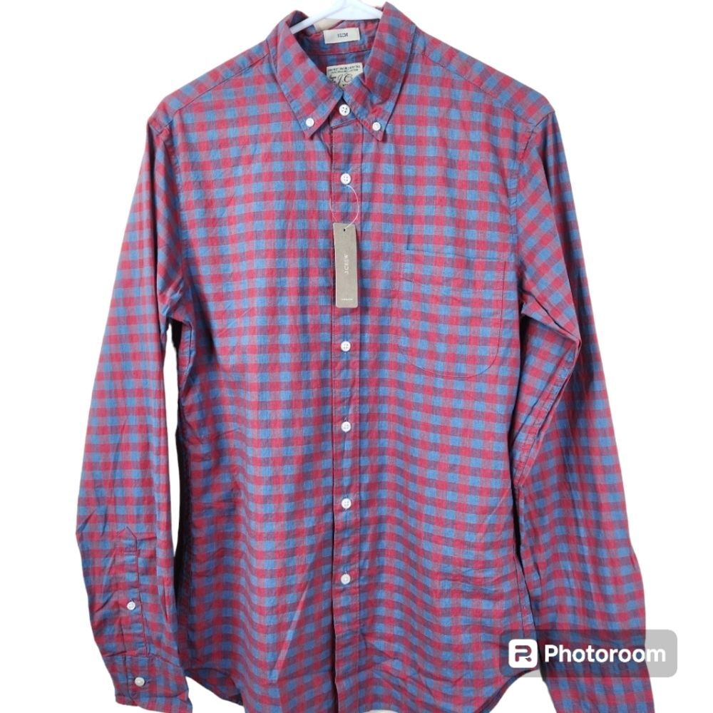 NEW J. Crew Mens Slim Fit Organic Cotton Checkerboard Print LS Button Down Sm